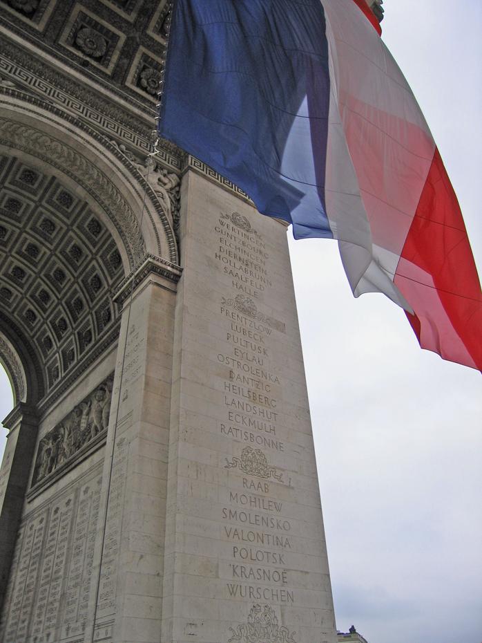 Detail mit wichtigen Schlachten am Arc de Triomphe, Paris