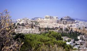 Athen's Akropolis vom Musenhügel betrachtet